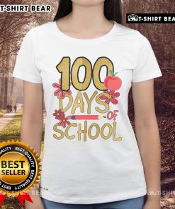 Pretty 100 Days of School Ladies Tee featuring vibrant colors and fun design, perfect for celebrating the school milestone.