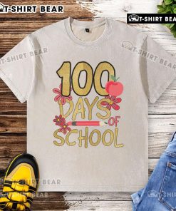 Pretty 100 Days of School washed t-shirt featuring colorful graphics celebrating the milestone in a fun design.
