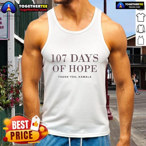 Stylish Kamala Harris tank top featuring '107 Days of Hope' design, perfect for supporters of hope and change.