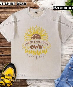 Alt Text: Pretty Always Bring Your Own Sunshine washed t-shirt in vibrant colors, perfect for casual summer outfits.