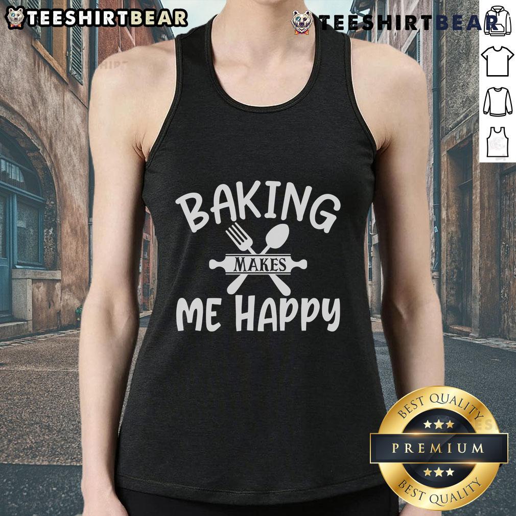 Pretty Baking Makes Me Happy Tank Top Pretty baking makes me happy tank top featuring a cheerful design, perfect for baking enthusiasts and casual wear.