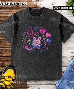 Alt Text: Cute washed t-shirt featuring a pretty bunny design with fireworks, perfect for animal lovers and casual wear enthusiasts.