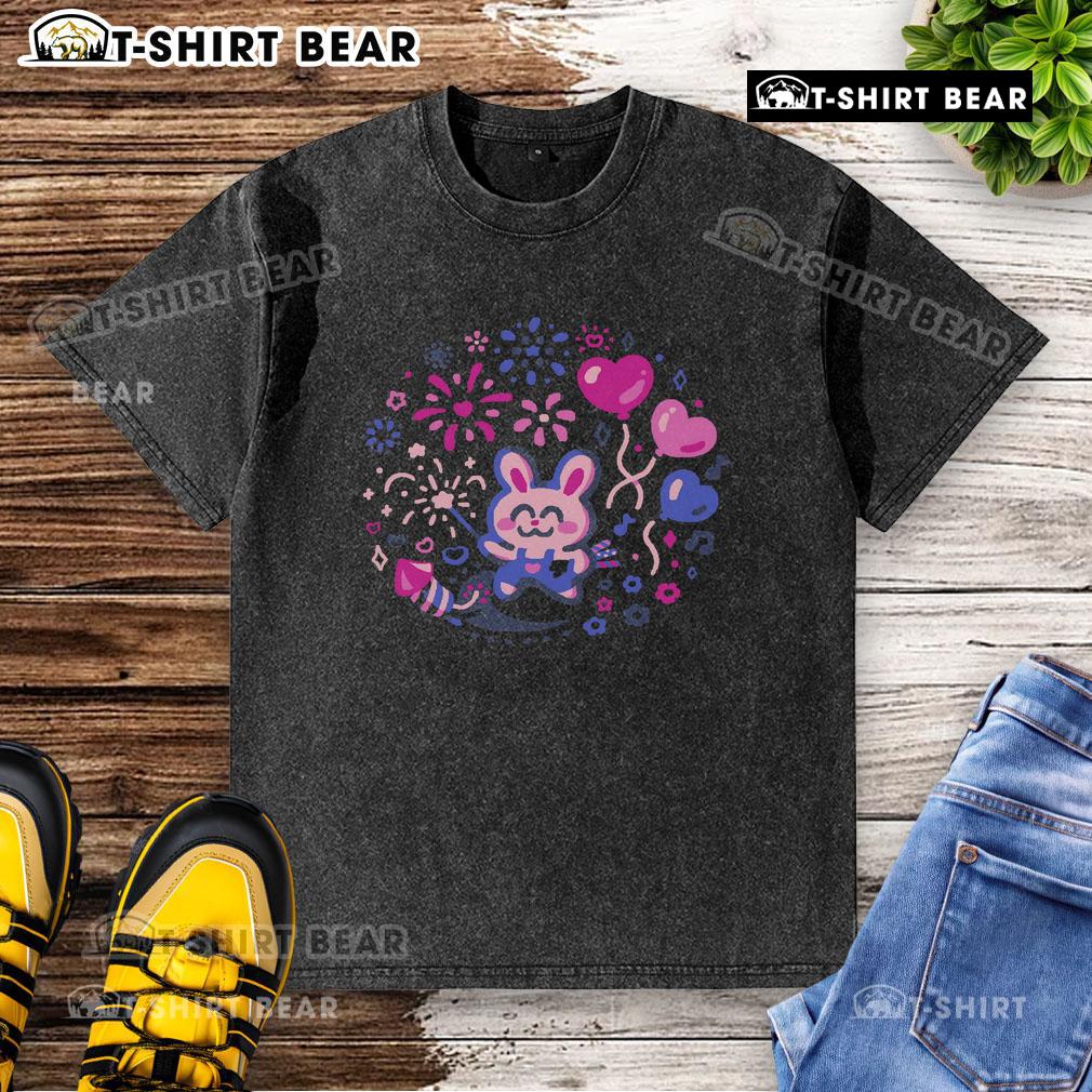 Pretty Bunny Firework Expert Cute Washed T Shirt Alt Text: Cute washed t-shirt featuring a pretty bunny design with fireworks, perfect for animal lovers and casual wear enthusiasts.