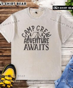 Pretty Camp Crew Adventure Awaits washed t-shirt featuring a vibrant design, perfect for outdoor enthusiasts and campers.
