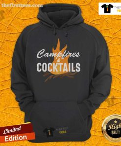 Cozy hoodie featuring 'Pretty Campfires & Cocktails' design, perfect for outdoor gatherings and chilly nights.