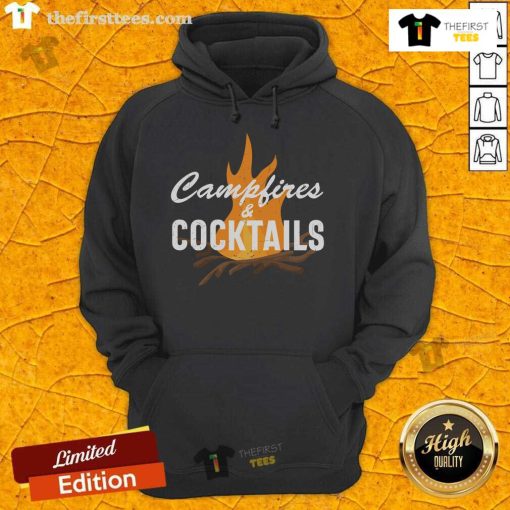 Cozy hoodie featuring 'Pretty Campfires & Cocktails' design, perfect for outdoor gatherings and chilly nights.