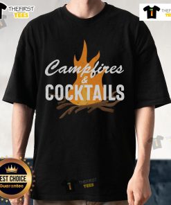 Alt Text: Stylish 'Pretty Campfires & Cocktails' T-Shirt design featuring a cozy campfire and cocktail graphics, perfect for outdoor lovers.