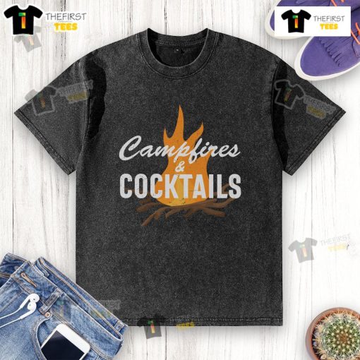 Pretty Campfires Cocktails washed t-shirt featuring a cozy design perfect for outdoor gatherings and casual wear.