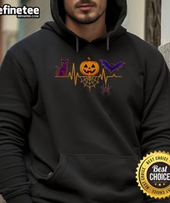 Cute cat with pumpkin and bat design on a spooky Halloween hoodie, perfect for festive celebrations.