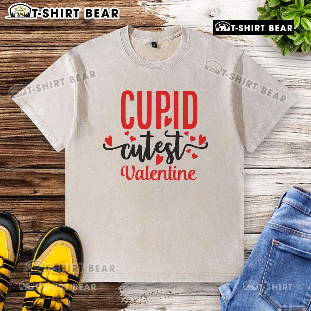Pretty Cupid Cutest Valentine Washed T Shirt Pretty Cupid Cute Valentine Washed T-Shirt featuring a charming heart design, perfect for Valentine's Day style.