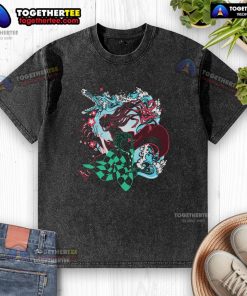 Pretty Demon Slayer siblings graphic washed T-shirt featuring vibrant anime artwork and comfortable fit.