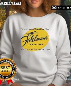 Alt Text: Vintage hotel sweatshirt featuring Pretty Fidelman's Resort South Haven - a perfect reminder of vacation dreams.
