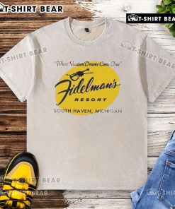 Vintage washed t-shirt featuring Pretty Fidelman's Resort South Haven, showcasing vacation dreams come true at the hotel.