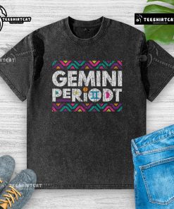 Alt Text: Pretty Gemini Periodt Tribal Pattern Washed T-Shirt featuring a vibrant geometric design on a soft fabric.