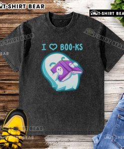 Alt Text: Cute washed t-shirt featuring a pretty ghost and I Heart Boo-ks design, perfect for Halloween enthusiasts.