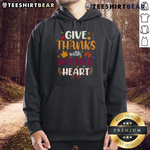 Cozy Thanksgiving hoodie with 'Give Thanks With a Grateful Heart' design, perfect for celebrating the holiday.