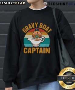 Vintage sunset sweatshirt featuring a pretty gravy boat and captain design, perfect for Thanksgiving celebrations.