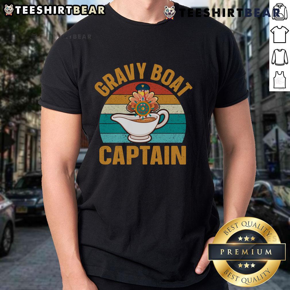 Pretty Gravy Boat Captain Thanksgiving Vintage Sunset T Shirt Vintage sunset T-shirt featuring a whimsical gravy boat captain design, perfect for Thanksgiving celebrations and festive gatherings.
