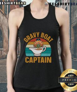 Vintage sunset tank top featuring a pretty gravy boat and captain design, perfect for Thanksgiving celebrations.