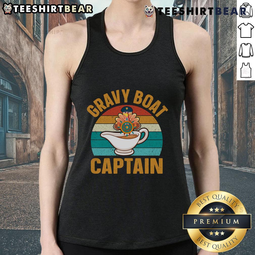 Pretty Gravy Boat Captain Thanksgiving Vintage Sunset Tank Top Vintage sunset tank top featuring a pretty gravy boat and captain design, perfect for Thanksgiving celebrations.