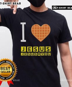 Alt Text: Pretty I Love Jesus Jesus Loves You Waffle House T-Shirt design featuring a heart and vibrant graphics.