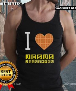 Alt Text: Pretty I Love Jesus Jesus Loves You Waffle House tank top featuring a stylish graphic design for faith-inspired fashion.