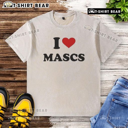 Alt Text: Pretty I Love Mascs Heart Washed T-Shirt in soft fabric, featuring a stylish heart graphic for casual wear.