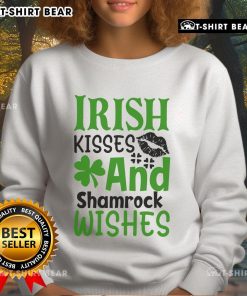 Cozy Pretty Irish Kisses and Shamrock Wishes sweatshirt featuring festive green design, perfect for St. Patrick's Day celebrations.