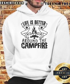 Cozy Pretty Life Is Better Around The Campfire Hoodie displayed outdoors, perfect for camping and bonfire gatherings.