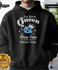 Alt Text: Stylish hoodie featuring Pretty North Carolina Tar Heels Queen: Classy, Sassy, and a Bit Smart Assy design.
