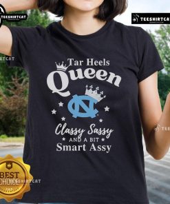 Alt Text: Pretty North Carolina Tar Heels ladies tee featuring 'Classy, Sassy, and a Bit Smart-Assy' design