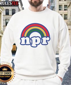 Cozy Pretty NPR Rainbow Logo Sweatshirt featuring vibrant colors and stylish design, perfect for fans of NPR.