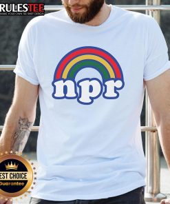 Pretty NPR Rainbow Logo T-Shirt featuring vibrant colors and a stylish design for proud NPR fans.
