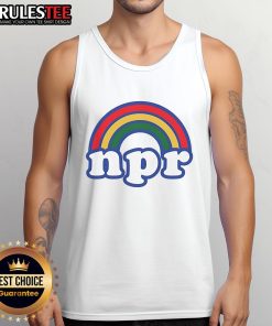 Colorful NPR rainbow logo tank top showcasing vibrant design for fans of NPR and stylish summer wear.