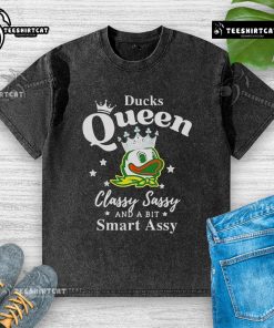Pretty Oregon Ducks Queen Classy Sassy Smart Assy washed t-shirt displayed on a mannequin with vibrant colors.