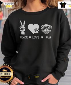 Pretty Peace Love Pug Premium Sweatshirt featuring a cute pug design with vibrant colors and cozy fit.