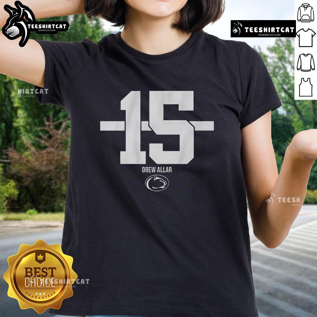 Pretty Penn State Football Drew Allar Name Number 15 Stripe Ladies Tee Alt Text: Pretty Penn State Football Drew Allar Name Number 15 Stripe Ladies Tee featuring team colors and stylish design.