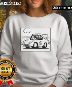 Colorful cartoon of a classic Plymouth car on a stylish sweatshirt, perfect for car enthusiasts and retro fashion lovers.