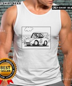 Stylish cartoon of a classic Plymouth car on a trendy tank top, perfect for car enthusiasts and summer fashion.