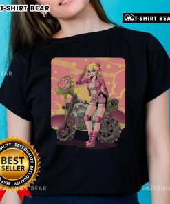 Alt Text: Pretty Princesses Peach Motorcycle Cross Country Retro Anime Gamer Ladies Tee featuring vibrant colors and playful design.