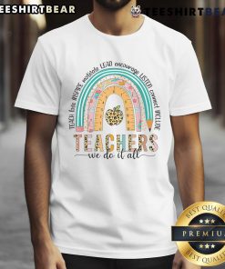Alt Text: Cute 'Pretty Rainbow Teacher Life' t-shirt for last day of school, featuring a vibrant rainbow design and teacher theme.