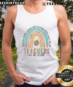 Colorful rainbow tank top for teachers, perfect for the last day of school, celebrating teacher life in style.