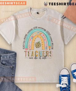Cute washed t-shirt featuring a pretty rainbow design, perfect for celebrating the last day of school for teachers.