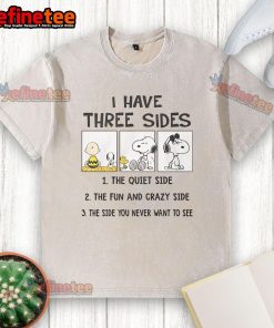 Alt Text: Pretty Snoopy I Have Three Sides washed t-shirt featuring a colorful Snoopy graphic, perfect for casual wear.