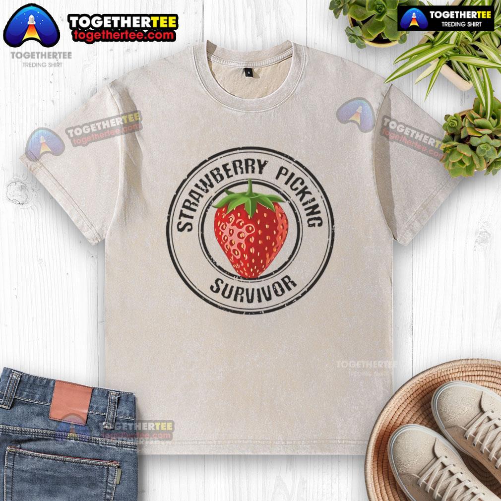 Pretty Strawberry Picking Survivor Washed T Shirt Alt Text: Pretty Strawberry Picking Survivor washed t-shirt featuring vibrant strawberry graphics, perfect for casual summer wear.