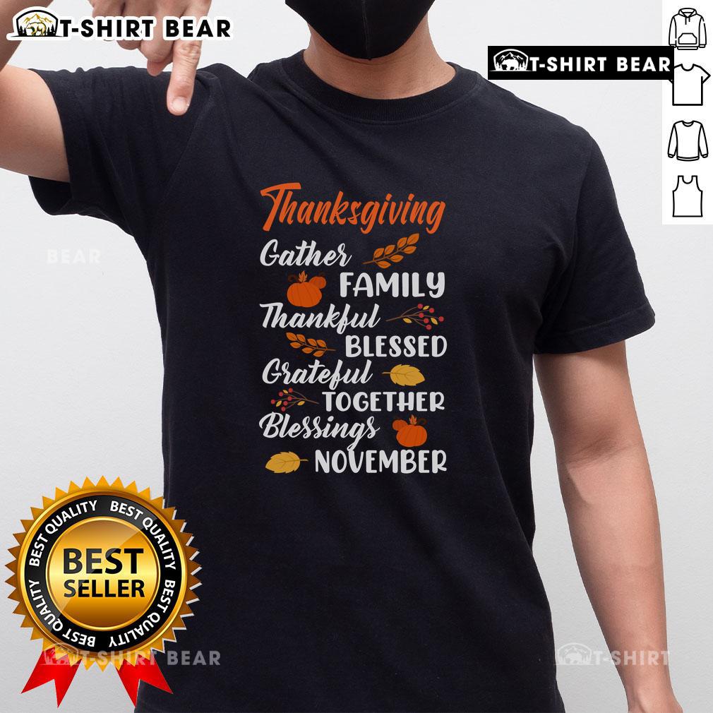 Pretty Thanksgiving Family Blessed Thankful Grateful November T Shirt Pretty Thanksgiving family wearing a 'Blessed Thankful Grateful' November T-shirt, celebrating together.