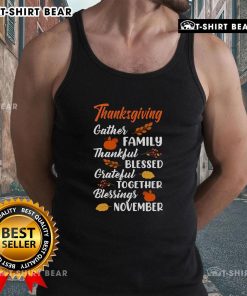 Pretty Thanksgiving family wearing tank tops, expressing gratitude and blessed vibes in November celebration.
