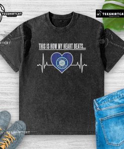 Pretty This Is How My Heart Beats Seattle Mariners washed t-shirt in a casual setting, showcasing team spirit and style.