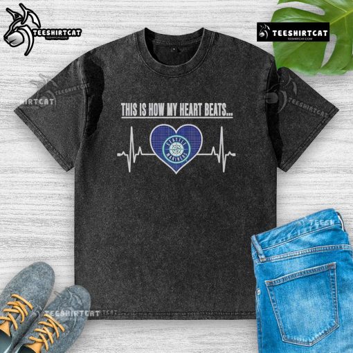 Pretty This Is How My Heart Beats Seattle Mariners washed t-shirt in a casual setting, showcasing team spirit and style.