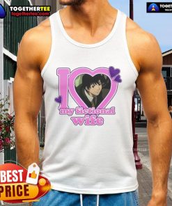 Alt Text: Pretty Touta Matsuda I Love My Fictional Wife tank top featuring vibrant graphics and a stylish design.